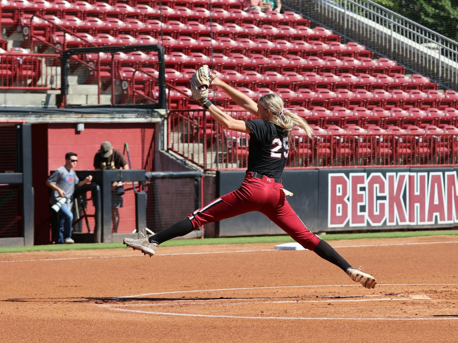 Junior pitcher Jori Heard throws the ball towards the batter during South Carolina's exhibition game against USC Aiken on Oct.12, 2024. Heard posted a 1.88 ERA during the spring season.