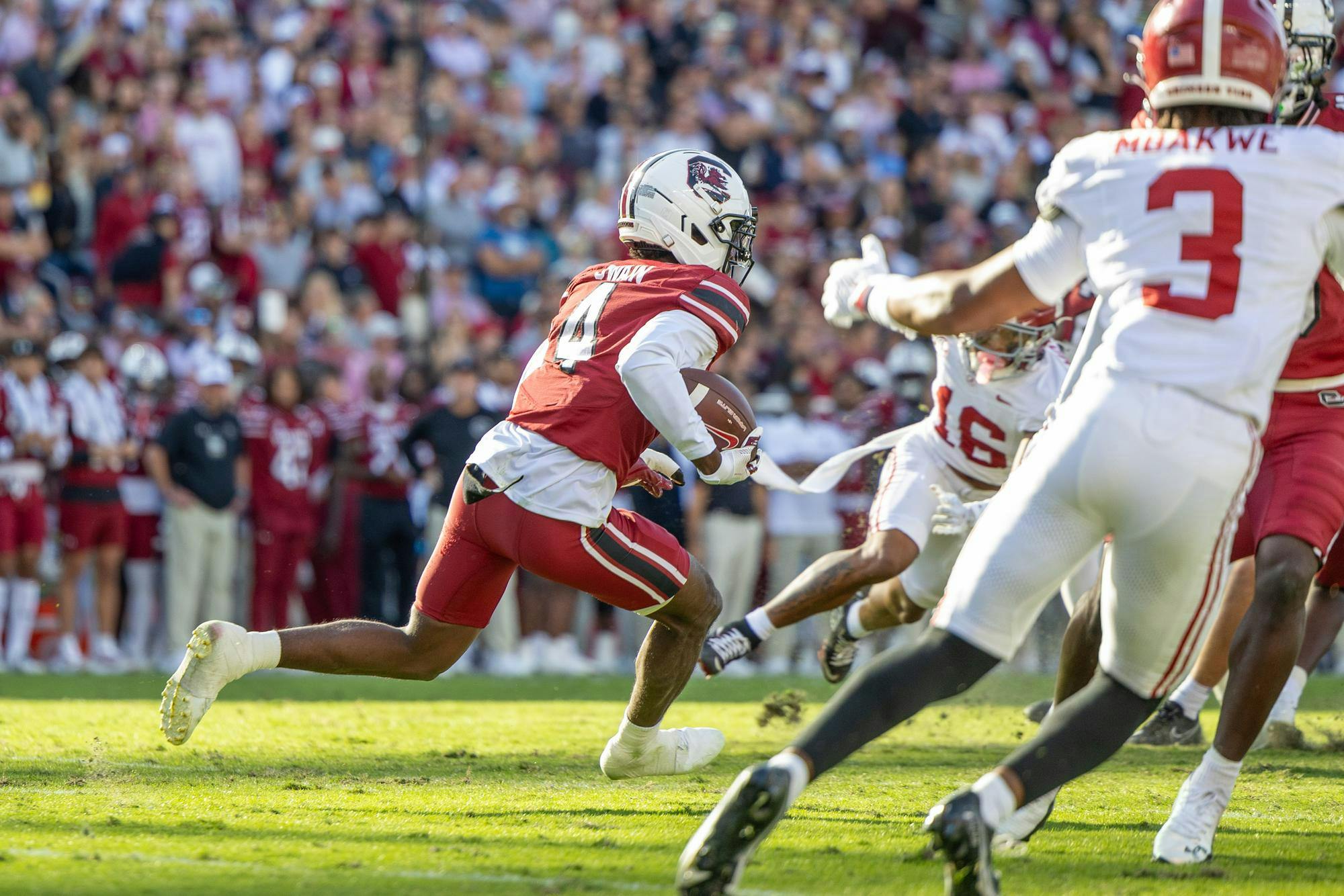 FILE — Redshirt sophomore defensive back Vicari Swain returns a punt from Alabama on Oct. 25, 2025, at Williams-Brice Stadium. The Gamecocks lost to the Texas A&amp;M Aggies 31-30 on Nov. 15, 2025, after holding a 30-point lead at halftime.