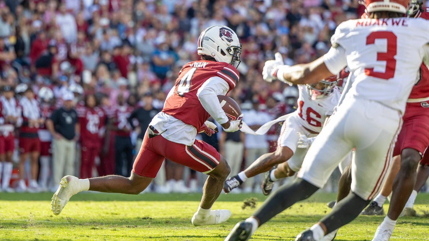FILE — Redshirt sophomore defensive back Vicari Swain returns a punt from Alabama on Oct. 25, 2025, at Williams-Brice Stadium. The Gamecocks lost to the Texas A&M Aggies 31-30 on Nov. 15, 2025, after holding a 30-point lead at halftime.