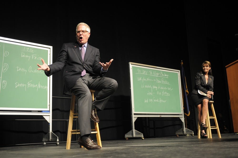 Glenn Beck, left, appeared at the Dena'ina Convention Center in Anchorage, Alaska, on Saturday, September 11, 2010, with former Alaska Gov. Sarah Palin.(Marc Lester/Anchorage Daily News/MCT)