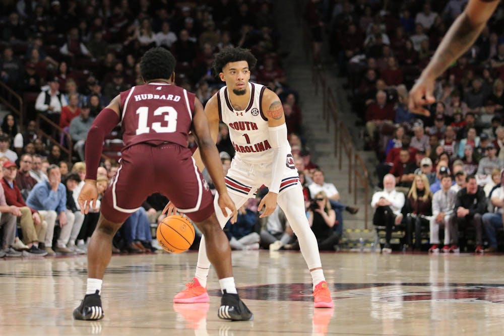 <p>FILE — Junior guard Jacobi Wright looks pass the ball to his teammate on Jan 6, 2024. South Carolina beat Mississippi 68-62.</p>