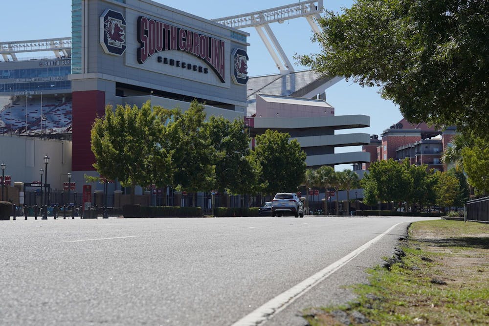 <p>FILE — Roadside of Williams-Brice Stadium located on 1125 George Rogers Boulevard in Columbia, South Carolina, on Oct. 3, 2025. Williams-Brice Stadium is the home of the USC Gamecock football team.</p>