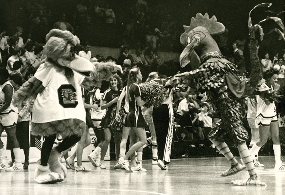 Cocky and mascot Sir Big Spur in 1980. 