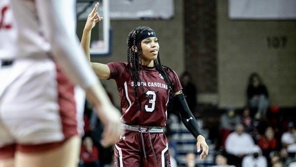 Senior guard Destanni Henderson scored 15 points against South Dakota on Nov. 12, 2021. The Gamecocks beat South Dakota 72-41 in this invitational match.