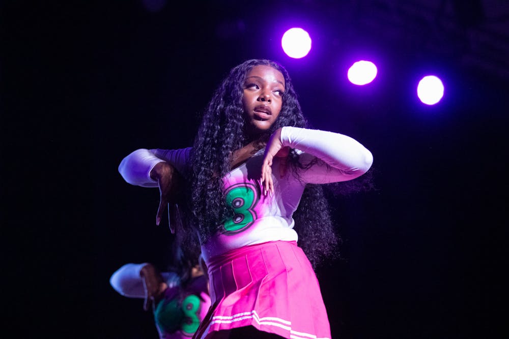 <p>The members of the Theta Gamma Chapter of Alpha Kappa Alpha Sorority Inc. perform at the NPHC Stroll-Off on Oct. 27, 2022. The Stroll-Off is meant to showcase the talents of the Black community at USC.</p>