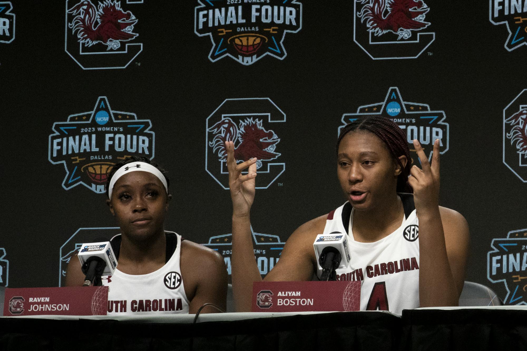 Boston and Johnson share their post-game thoughts about the Women’s Final Four match on March 31, 2023. The Gamecocks lost to the Hawkeyes 77-73, ending its historic 42-game winning streak. 