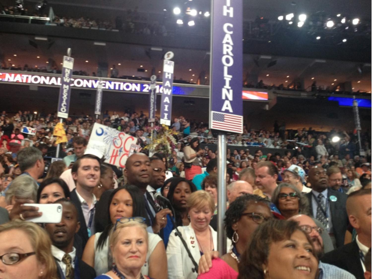 The South Carolina delegation prepares to announce their votes at the Democratic National Convention in Philadelphia on July 26, 2016.