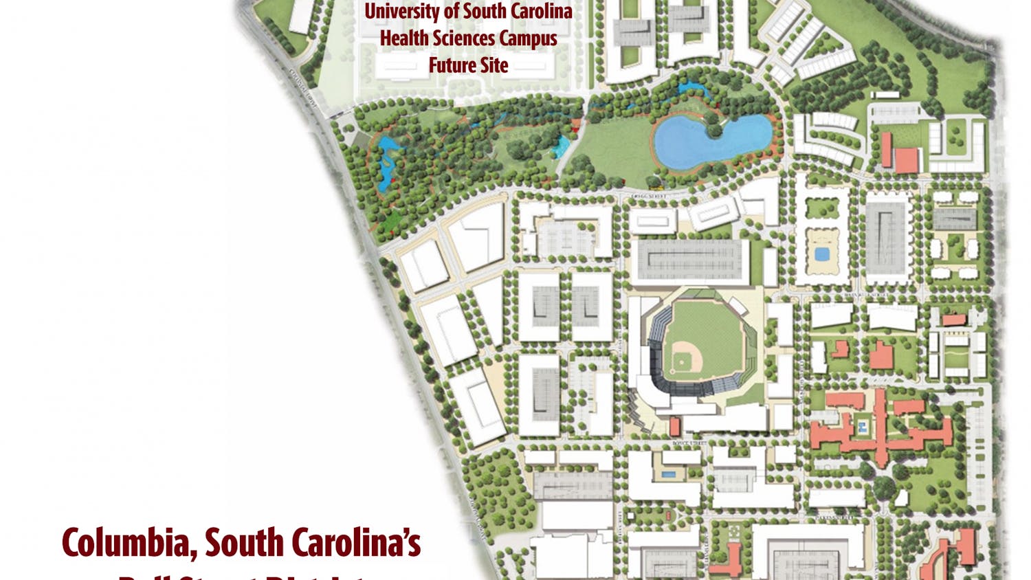 A map of the future Bull Street health science campus, which is set to be completed in 2026. The campus will offer advanced research, additional medical education programs and specialized patient treatments.