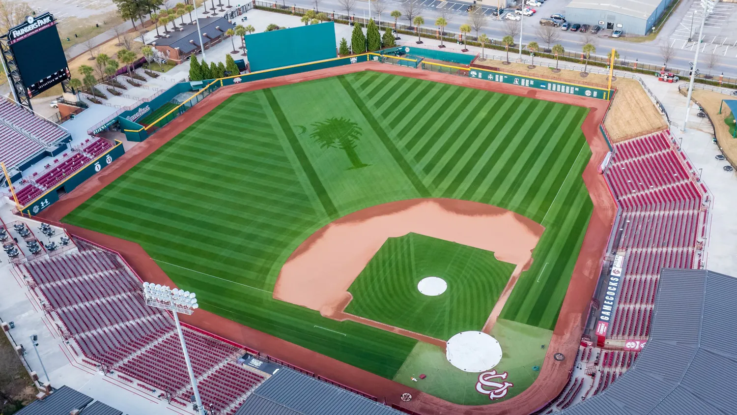 Aerial view of Founder’s Park on March 22, 2021.