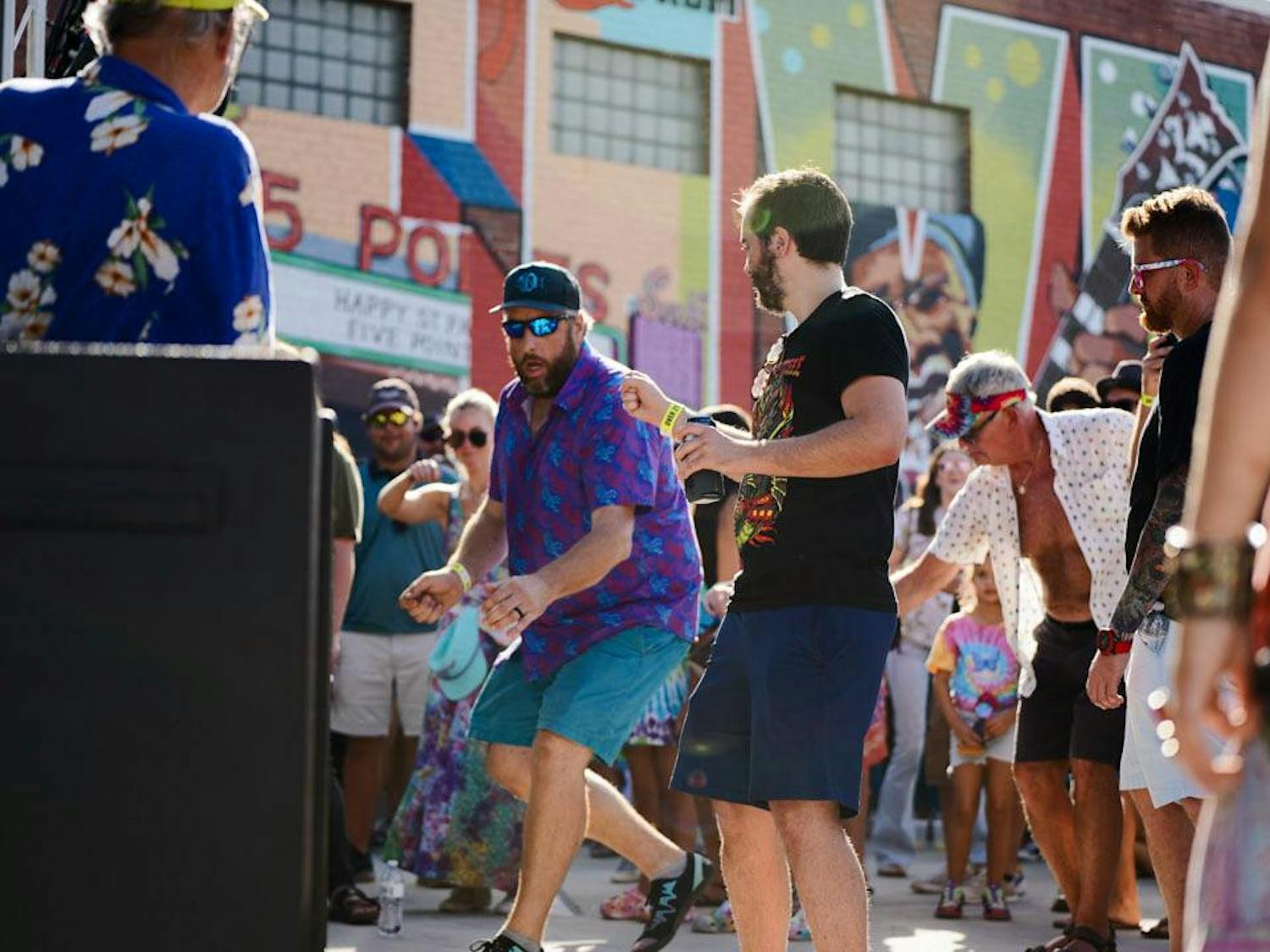 People dance to rock music played by a local band at JerryFest on Oct. 1, 2023. JerryFest honors the legacy of Jerry Garcia, the late lead guitarist and vocalist of Grateful Dead.