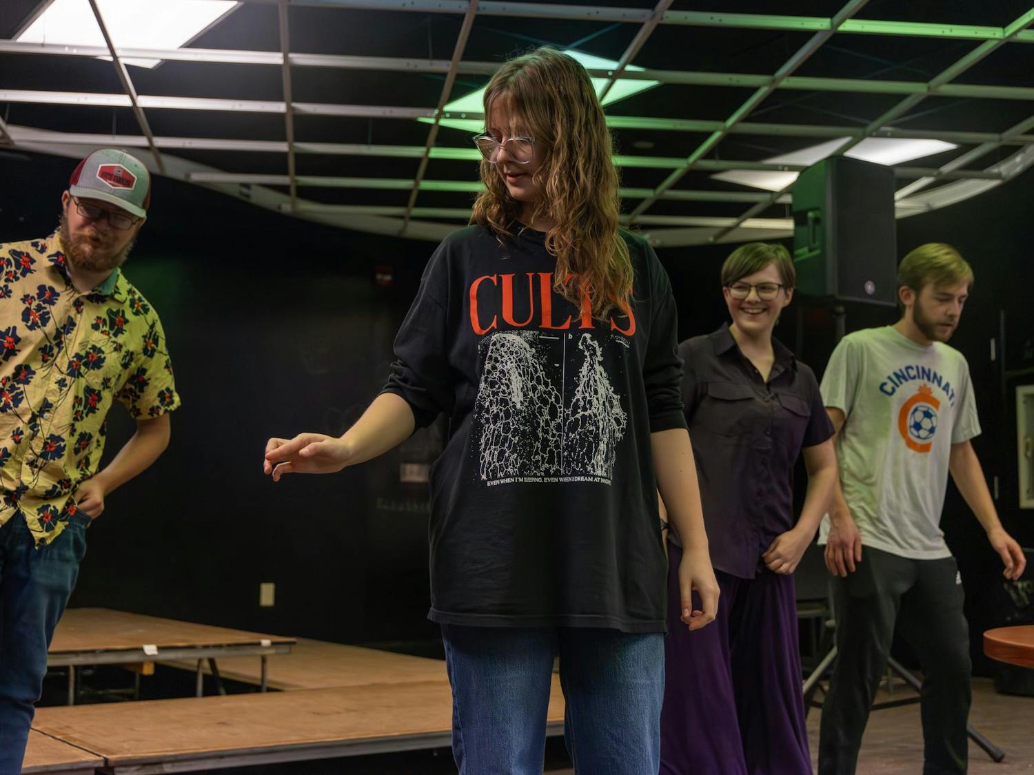 Lauren Hansborough, the vice president of the Gamecock Swing Dance Club and a fourth-year visual communications student, leads other club members in learning a new dance during the club's meeting on Nov. 15, 2024. The club is open to all students and offers a weekly swing jazz dance class for dancers of all levels.