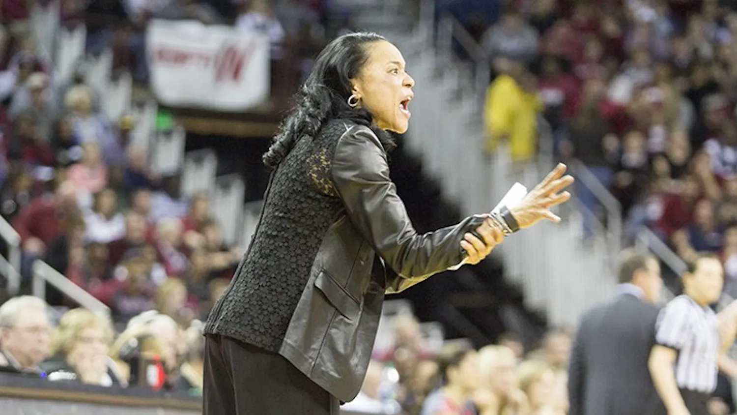 Dawn Staley at the Women's basketball game against UConn.