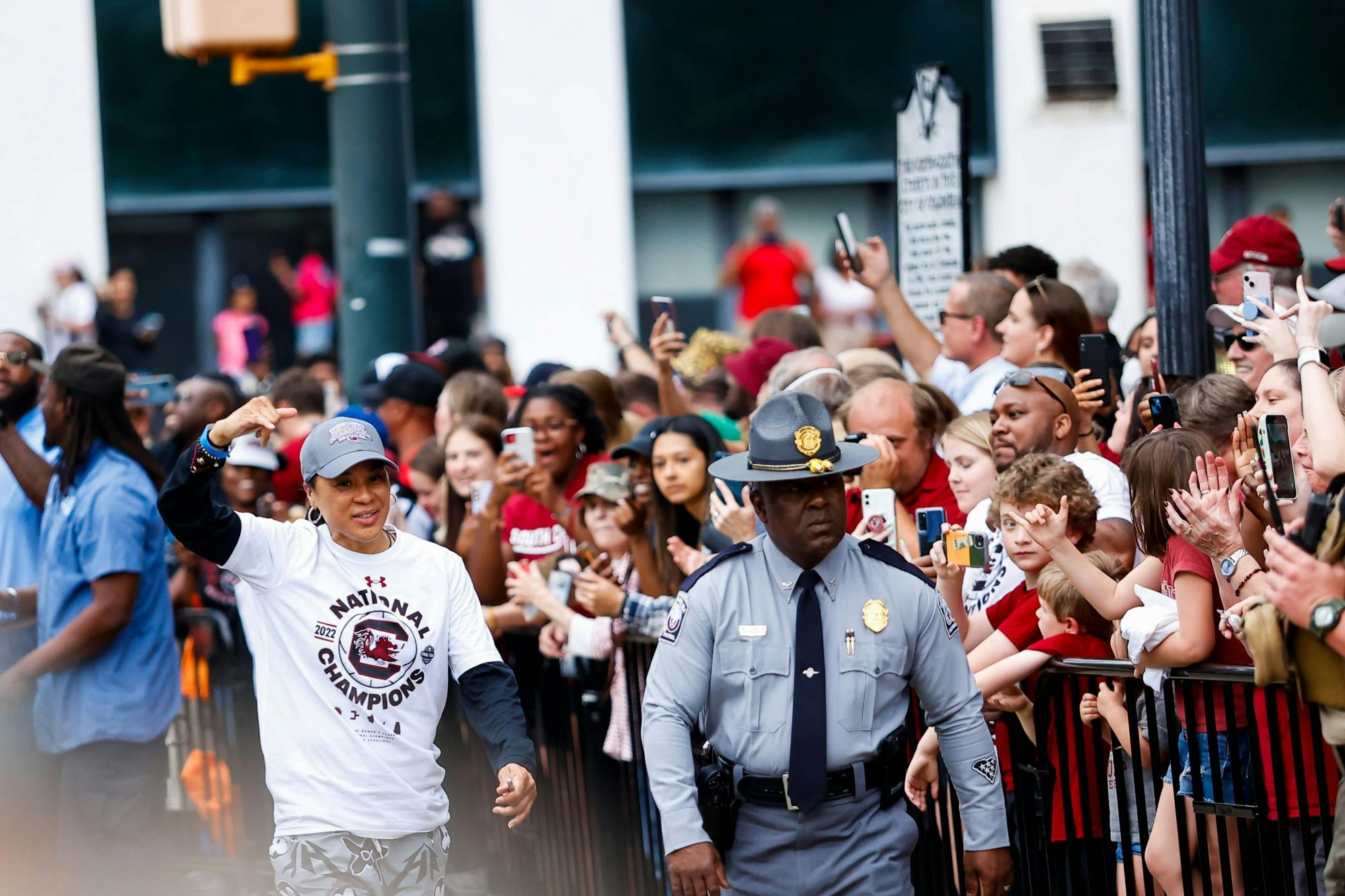 Women’s Basketball coach Dawn Staley to the crowd on April 13, 2022, after a parade in honor of the team’s national championship win.  