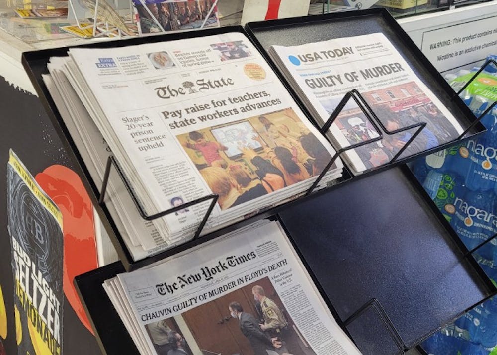 A newsstand for The State Newspaper sits in Columbia News Stand on Washington Street.