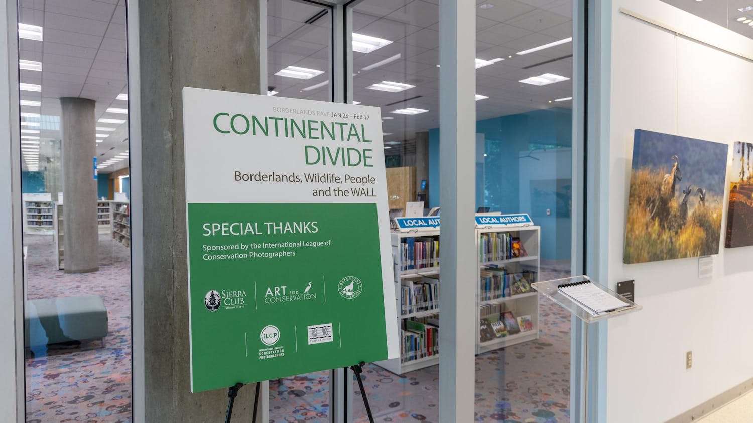 The Continental Divide is an exhibit located at the Richland Library on Assembly, and Main St in Columbia, SC, and is pictured on Oct. 10, 2024. The Exhibit is open to the public from September 20, 2024, until November 8, 2024, featuring 30 photo prints that depict the land, wildlife, and people of the borderlands of the United States and Mexico, and the impact that the construction of a border wall is having on them.