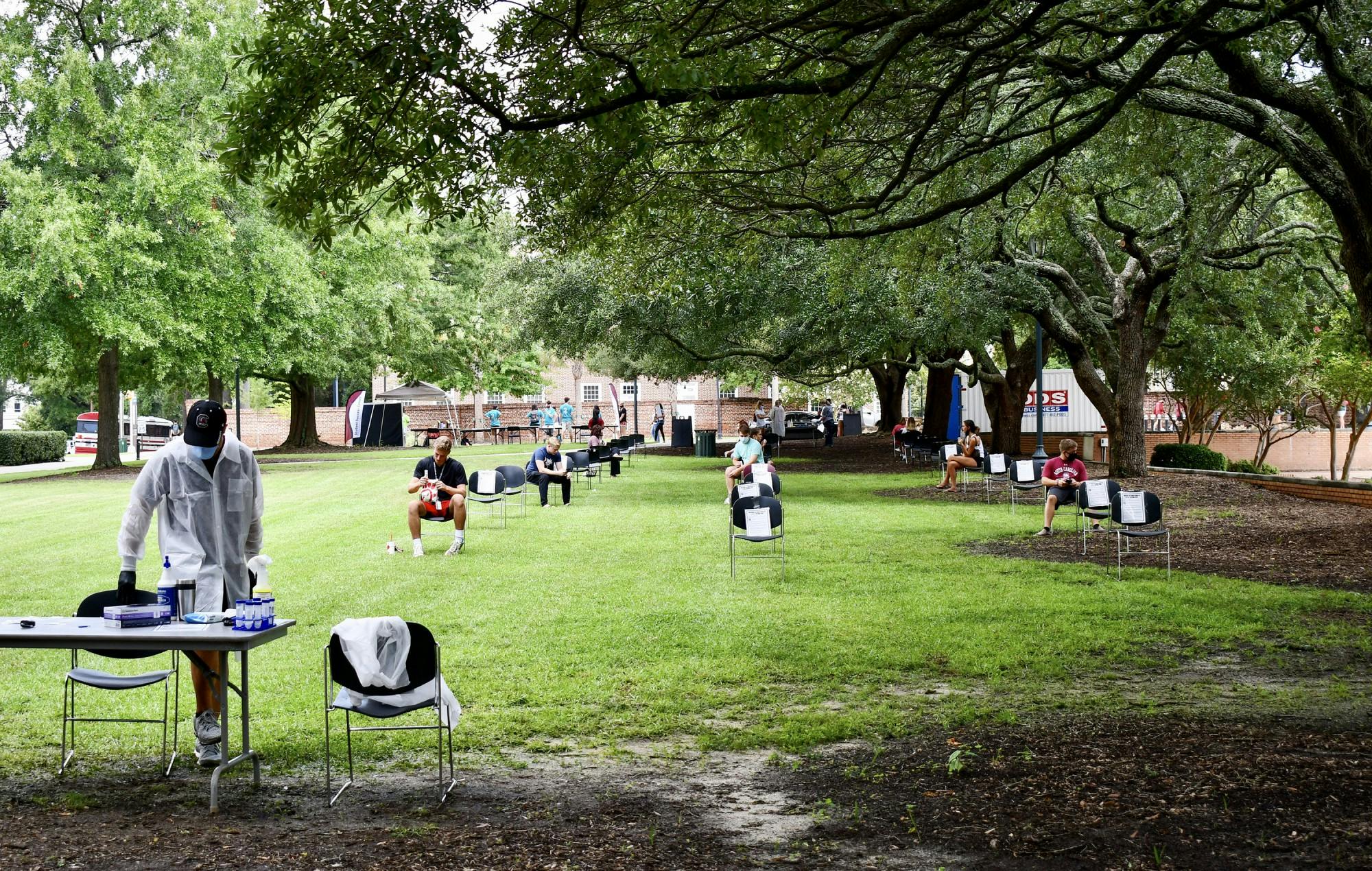 &nbsp;Seats are set up for COVID-19 testing on Davis Field.&nbsp;