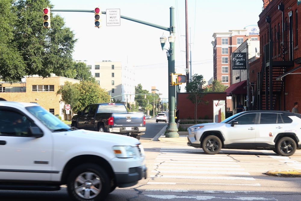 Cars drive down Gervais Street on July 26, 2022. South Carolina roads are know for being especially hazardous for drivers and pedestrians. 