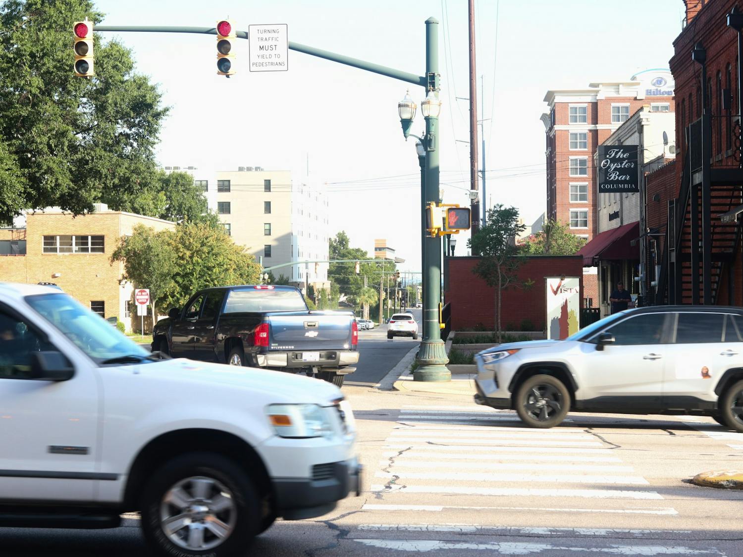 Cars drive down Gervais Street on July 26, 2022. South Carolina roads are know for being especially hazardous for drivers and pedestrians.