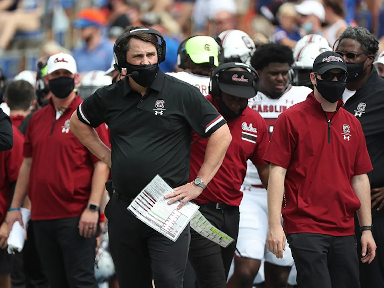 Head coach Will Muschamp stands on the sidelines in the Week 2 game against Florida. The Gamecocks fell to 2-4 with Saturday's loss to Texas A&M. 