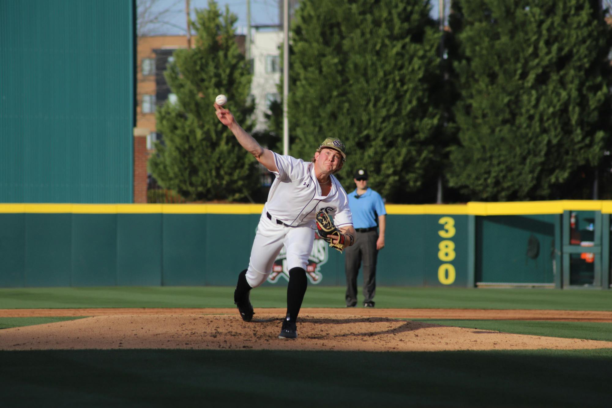 Sophomore pitcher Eli Jones pitching for South Carolina in the game against North Carolina A&amp;T at Founders Park on Feb. 28, 2023. The Gamecocks beat the Aggies 11-3 for its ninth consecutive win of the 2023 season.
