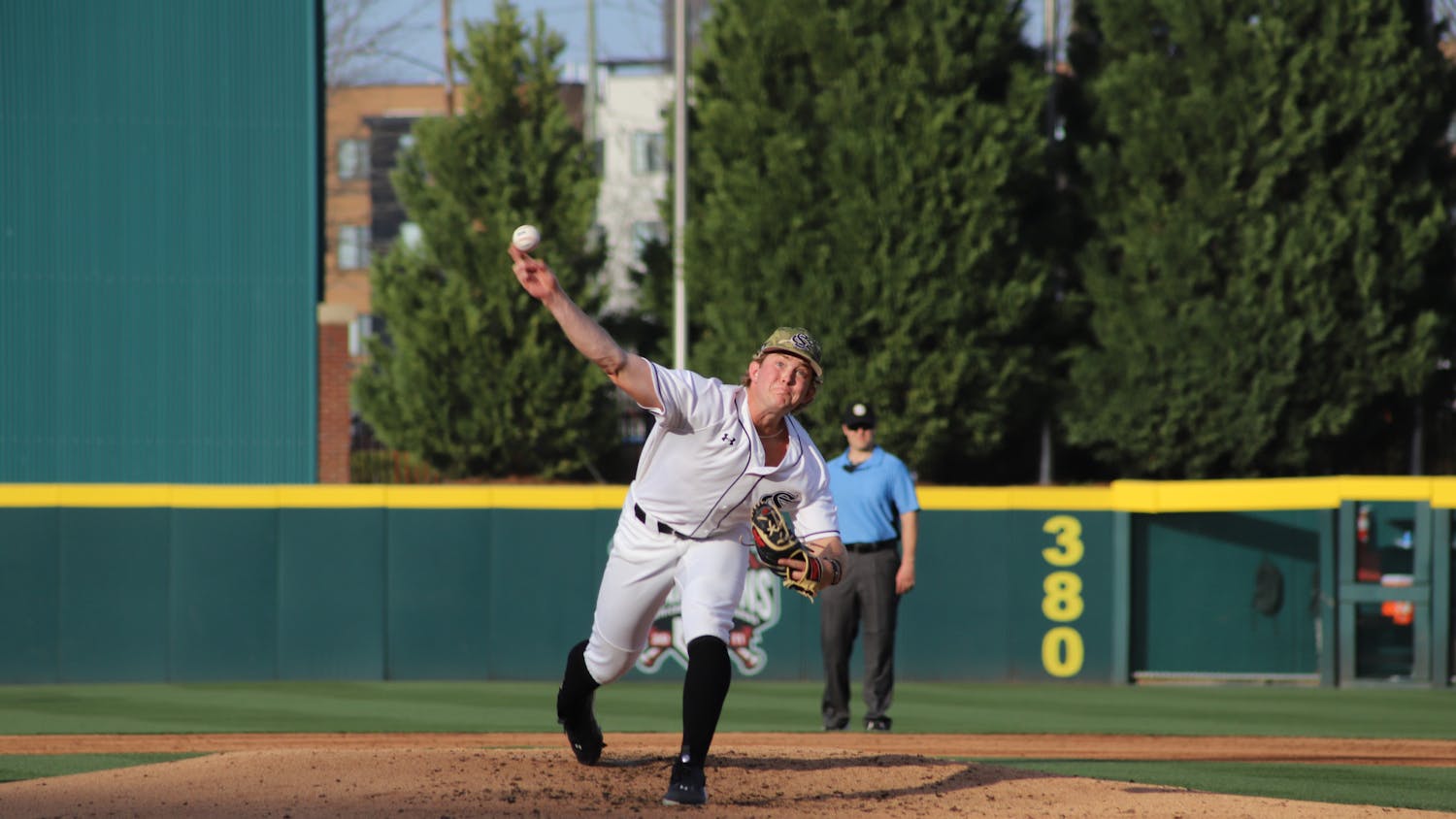 Sophomore pitcher Eli Jones pitching for South Carolina in the game against North Carolina A&amp;T at Founders Park on Feb. 28, 2023. The Gamecocks beat the Aggies 11-3 for its ninth consecutive win of the 2023 season.