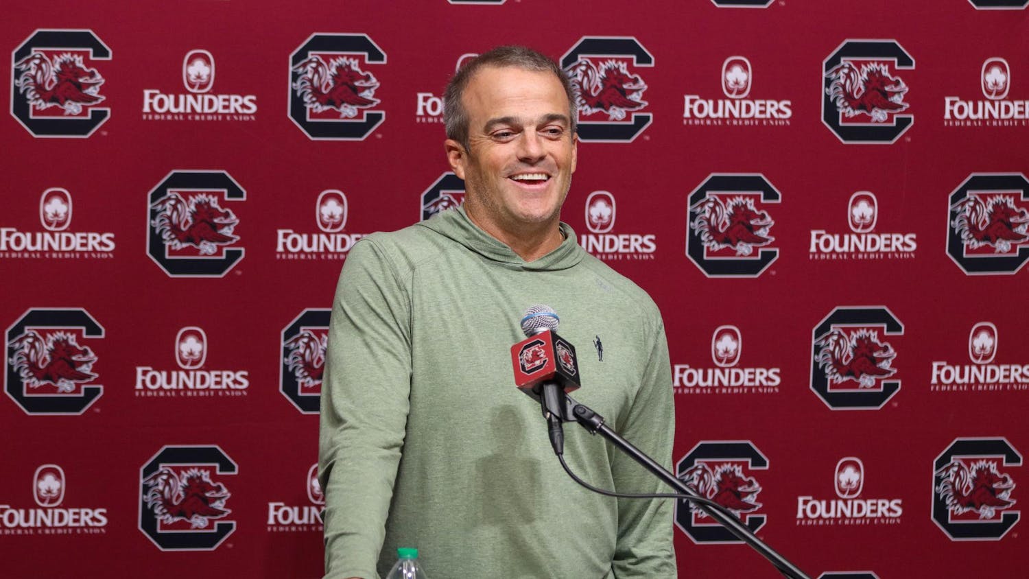 FILE — Head Coach Shane Beamer talks about starting sophomore quarterback Lanorris Sellers and his ability to carry the ball. Sellers got the team three touchdowns during Saturday’s game versus the aggies contributing to the 44-20 score. 