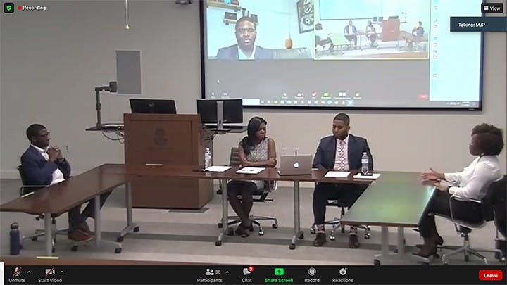 Lyric Swinton (right) speaks during a Thursday virtual panel held by the National Black Law Students Association. The group discussed issues regarding social injustice and making changes moving forward.&nbsp;