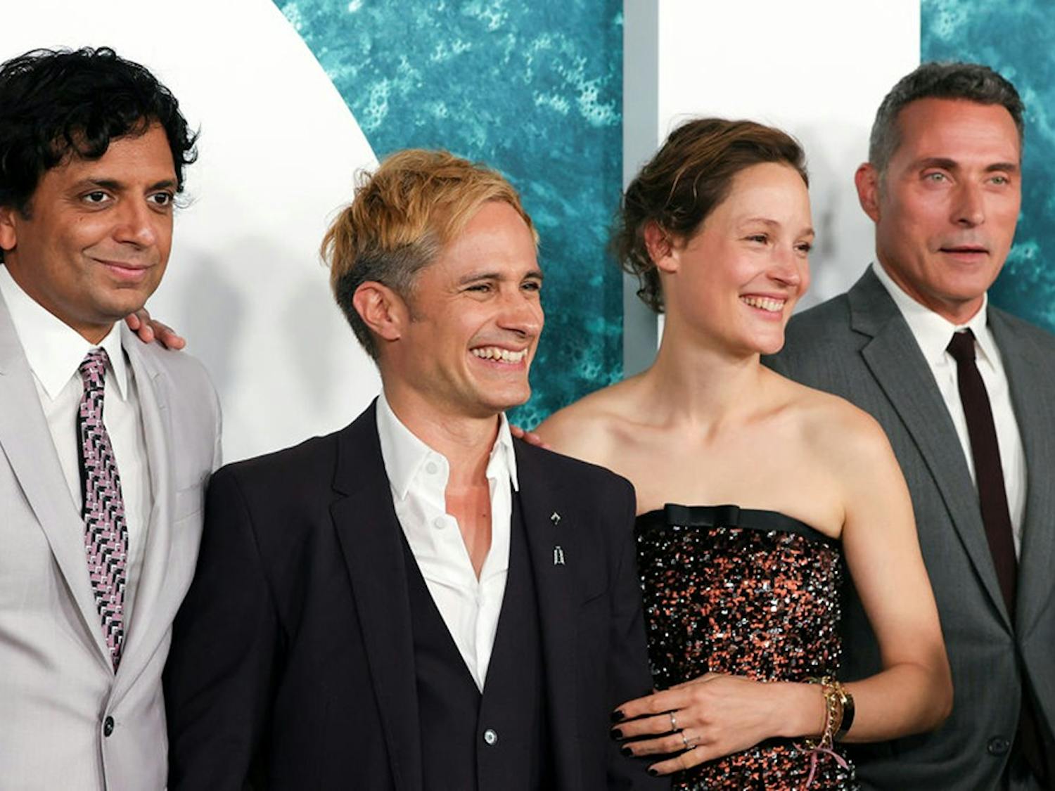 From left to right: M. Night Shyamalan, Gael García Bernal, Vicky Krieps and Rufus Sewell attend the "Old" New York premiere at Jazz at Lincoln Center on July 19, 2021 in New York City. (Dia Dipasupil/Getty Images/TNS)