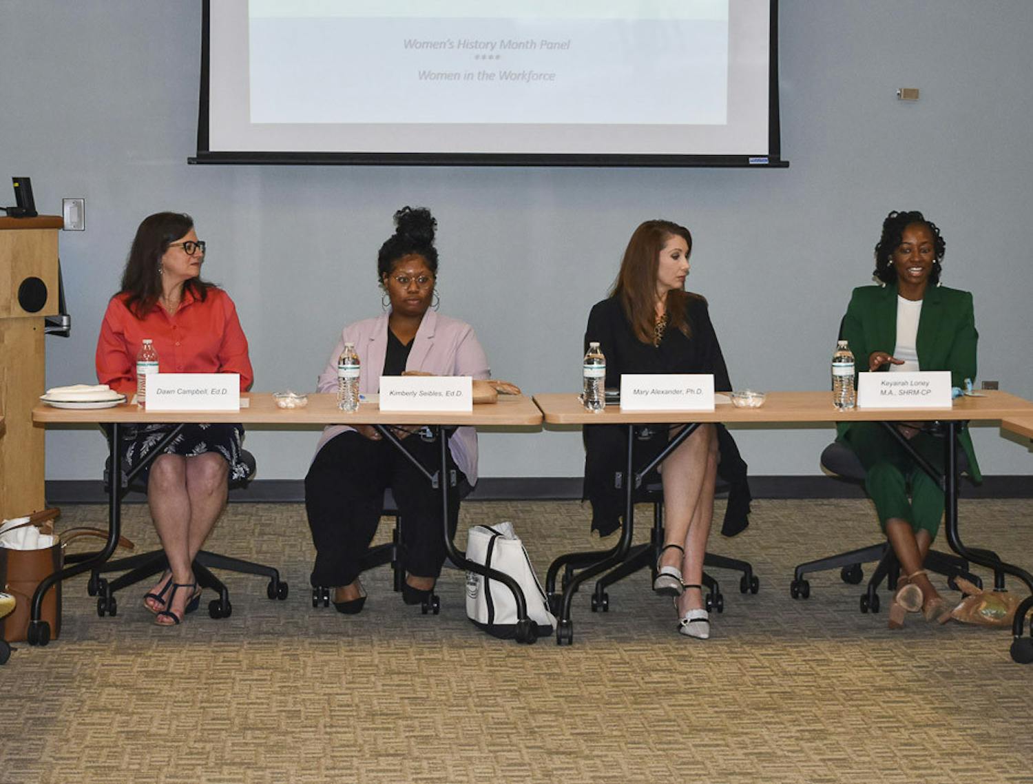 The speakers at the Women’s History Month panel discuss women's role in the workforce at the Career Center of Thomas Cooper Library on March 30, 2023. The panel touched on a range of topics from the gender wage gap to having a work-life balance.