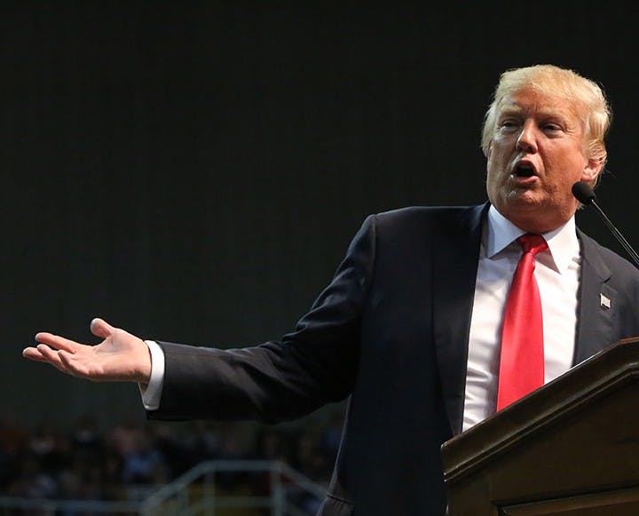 Republican presidential candidate Donald Trump speaks during a rally at the Mississippi Coast Coliseum in Biloxi, Miss., on Saturday, Jan. 2, 2016. (John Fitzhugh/Biloxi Sun Herald/TNS)