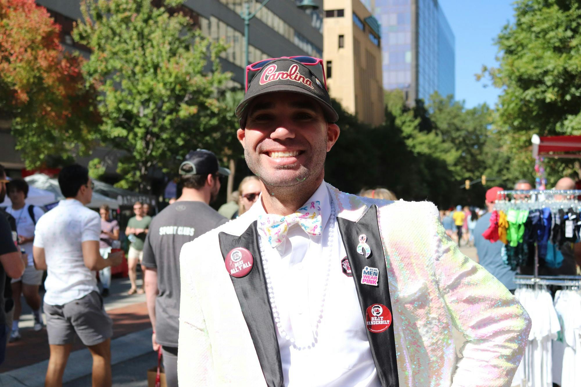 Justin Caudill represents the South Carolina Gamecocks at the 2021 South Carolina Pride Festival, an event dedicated to celebrating the LGBTQIA+ community and advocating for LGBTQIA+ equality.&nbsp;