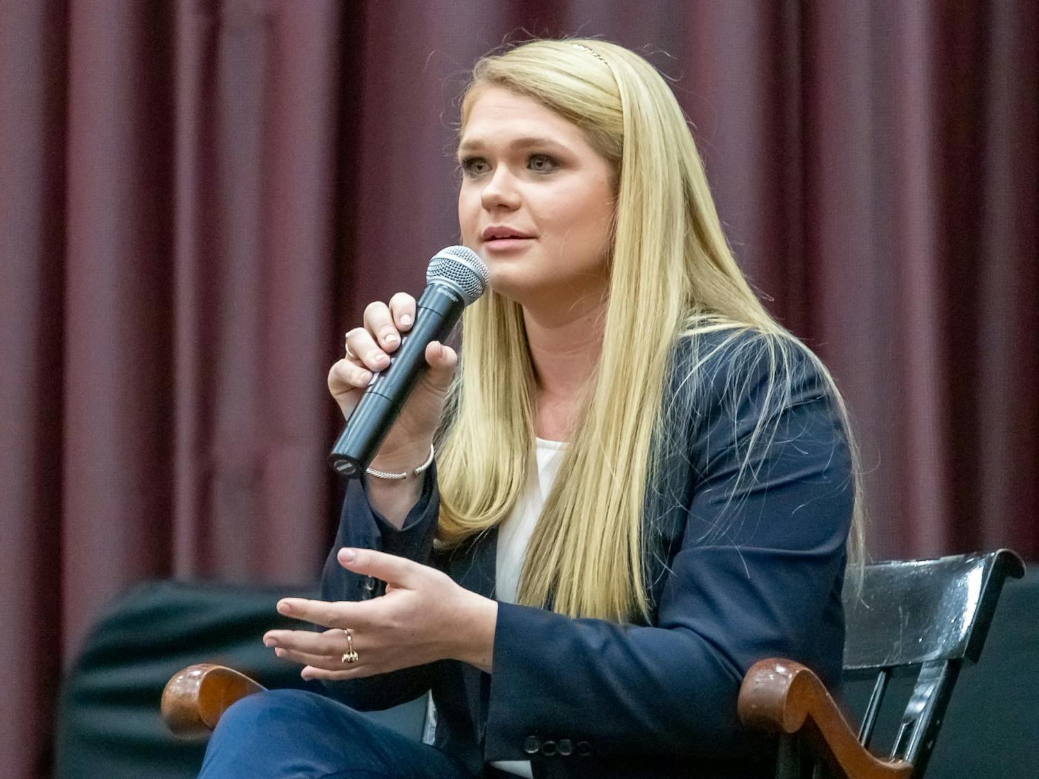 FILE— Student Body President candidate Reedy Newton speaks during the student government debate on Feb. 15, 2022 in the Russell House Ballroom in Columbia, SC.