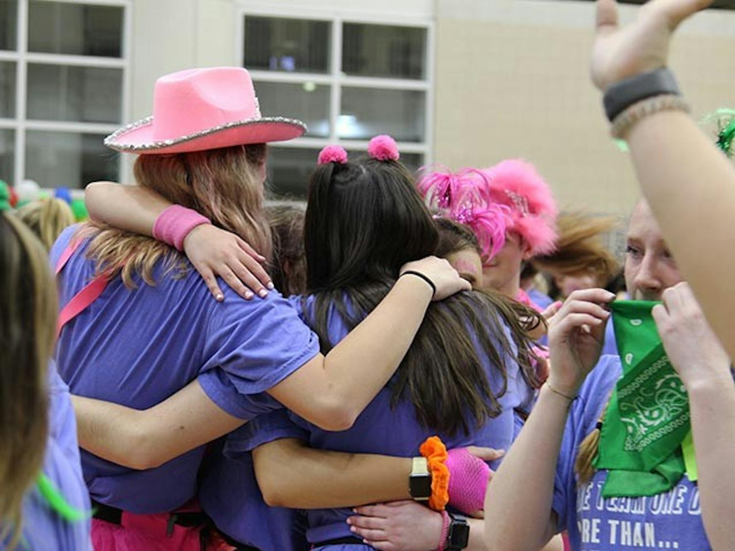 &nbsp;Volunteers huddle up during Dance Marathon on Friday, Feb 29th, 2020&nbsp;