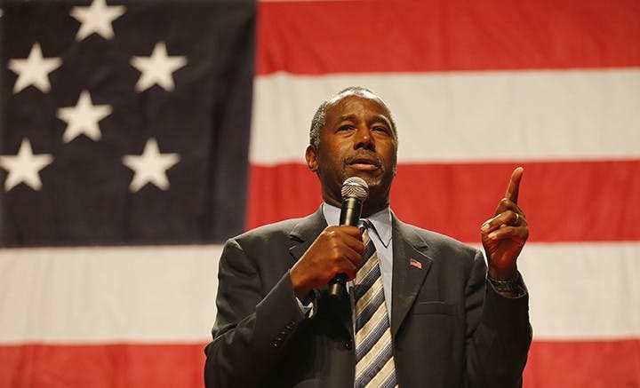 Republican presidential candidate Ben Carson speaks to supporters at the Anaheim Convention Center in Anaheim, Calif., on Wednesday, Sept. 9, 2015. (Allen J. Schaben/Los Angeles Times/TNS)