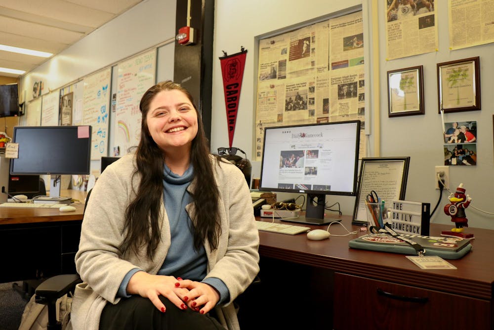 <p>The Daily Gamecock Editor-in-Chief, Kate Robins, poses for a portrait on Jan. 7, 2024. Robins will serve as the editor-in-chief for 2024 and has previously worked for the newspaper as an assistant copy desk chief, summer managing editor and managing editor.</p>