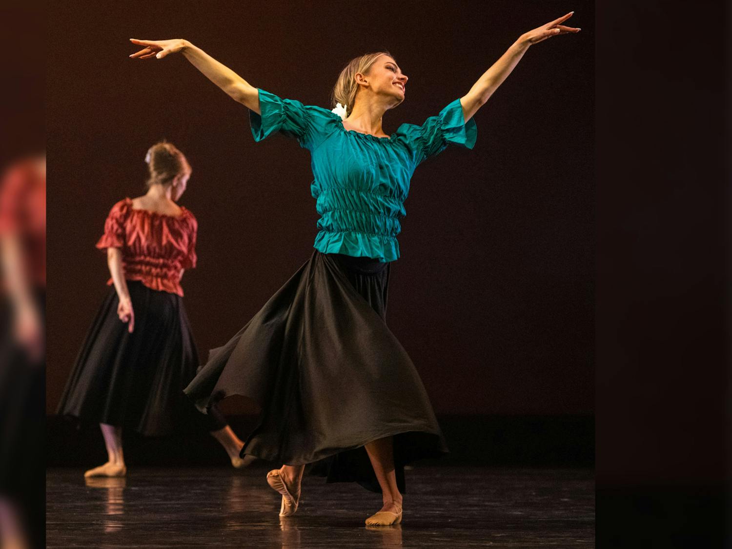 Student perform in "Adventure on the Horizon" by Jennifer Hanson for the spring 2023 Student Choreography Showcase. The performances for this semester's showcase will begin on Dec. 5 and continue through Dec. 8 at 7 p.m. each night in Drayton Hall Theatre.