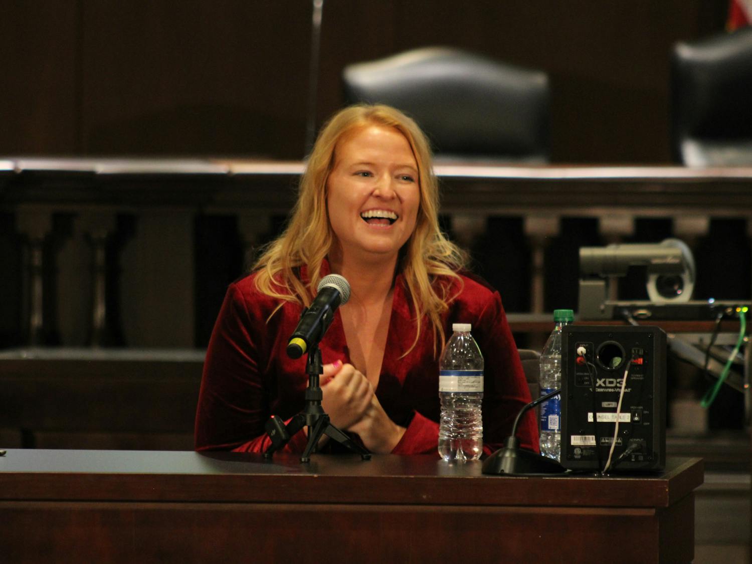 Journalist Mandy Matney gives insight into her personal and journalistic journey covering the Murdaugh murders during a USC event on Nov. 13, 2023. Matney is now the CEO of her own company, a podcast creator and an author.