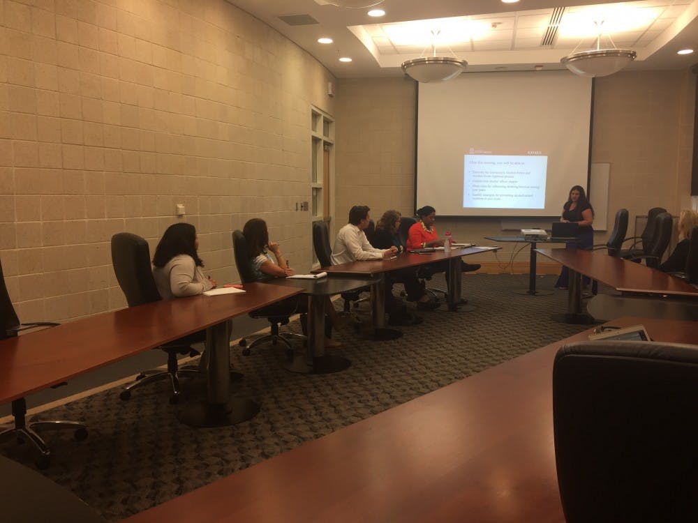 <p>Substance Abuse Prevention and Education Coordinator Emily Epting gives a presentation on USC alcohol policies to faculty and staff on Friday, Sept. 23 at Strom Thurmond Wellness and Fitness Center.</p>