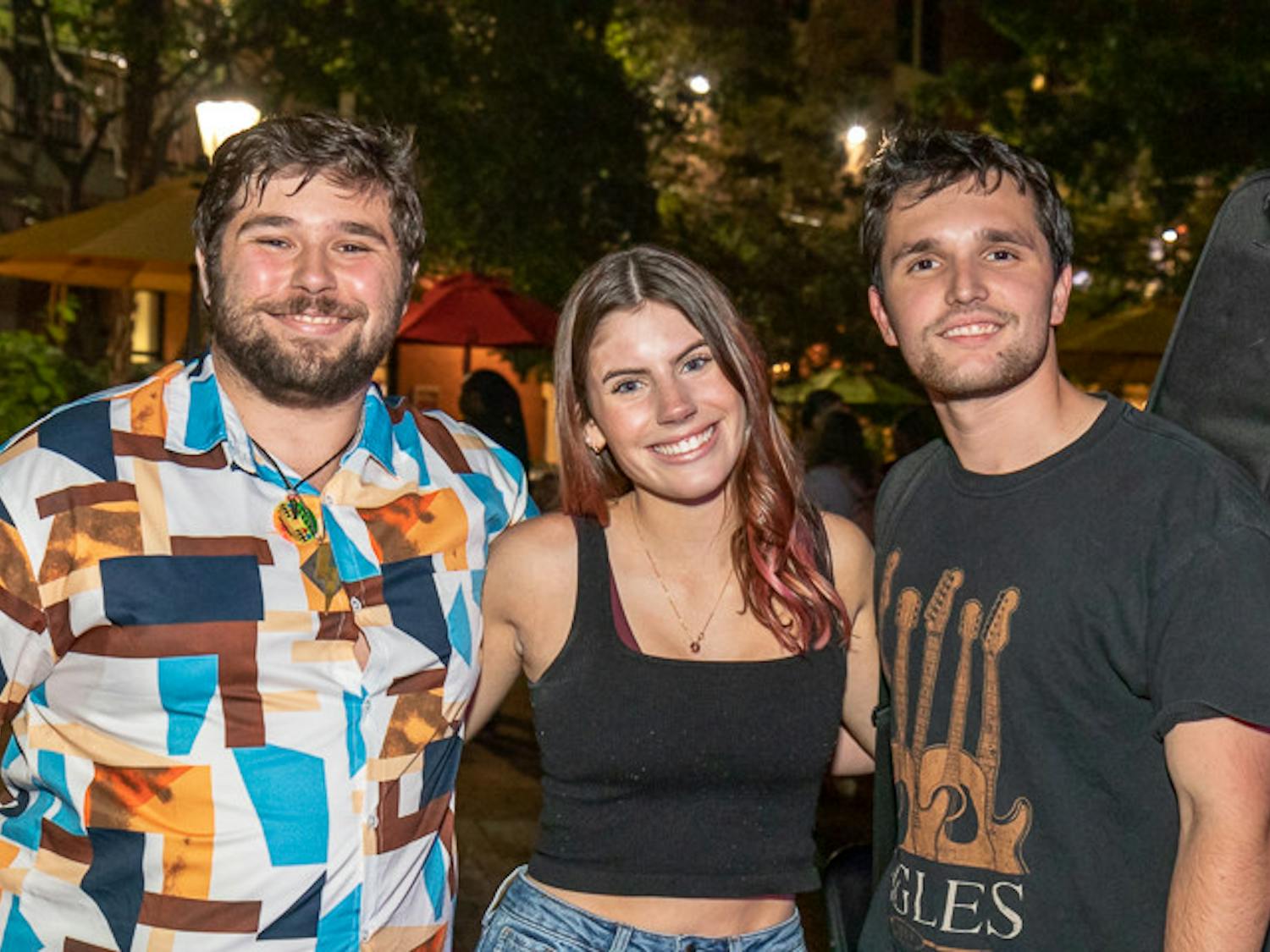 The House Band's lead singer Tyler Bomse (left), bassist Madison Adams (center), and guitarist Carter Vogt pose after the Battle of the Bands on Oct. 5, 2022. The rock band won the evening's competition and will perform at the UofSC Homecoming Block party on Oct. 28, 2022.