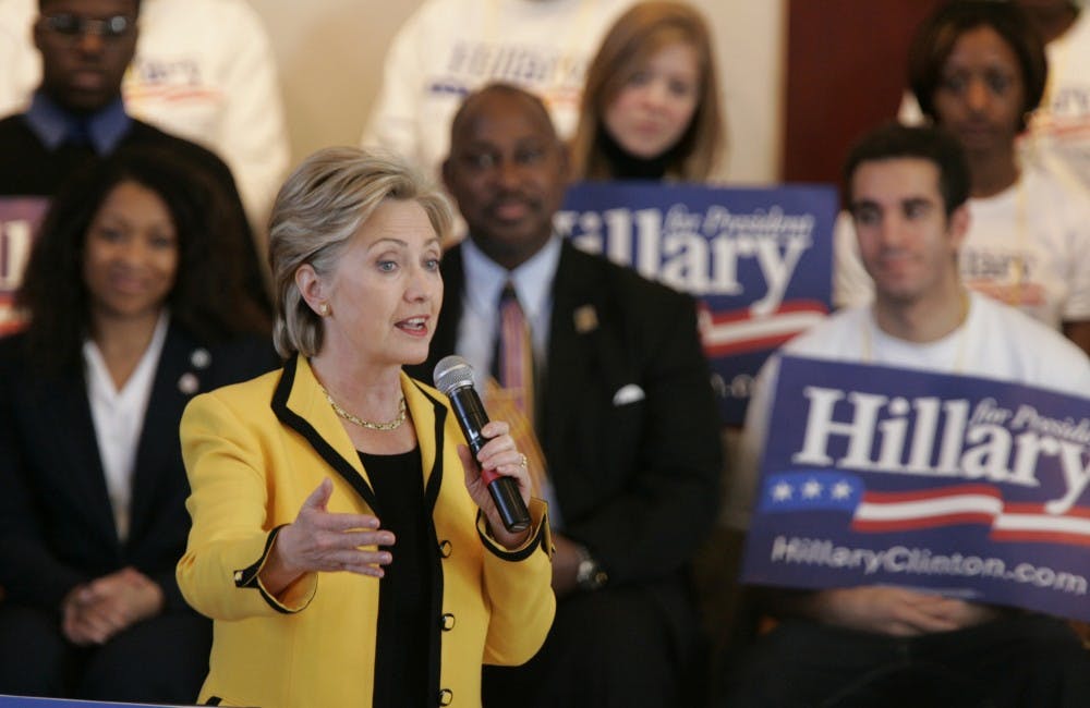 Democratic presidential candidate Sen. Hillary Rodham Clinton, right, campaigns at Antisdel Chapel on the campus of Benedict College in Columbia, South Carolina, on Friday, January 25, 2008. (Erik Campos/The State/MCT)