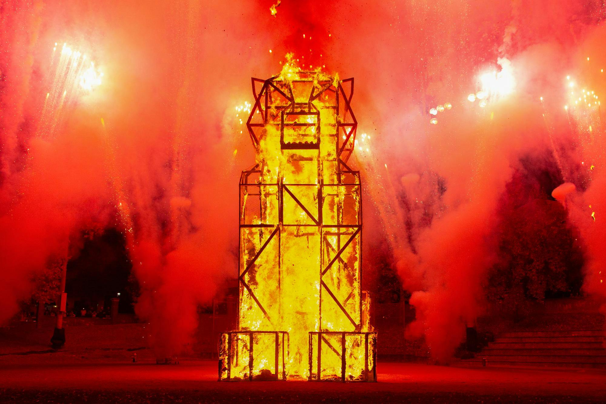 USC held its annual Tiger Burn event on Nov. 19, 2025, at Blatt Field in front of a crowd of students and staff members. Although the 34-foot-tall structure burns within minutes, it takes the American Society of Mechanical Engineers much longer to properly plan and build the structure each year. The USC chapter of ASME, which has been in charge of building the statue for 22 years, met over the course of multiple weeks along with outside volunteers to assemble the statue's sections from wood, paper and mesh wire before stuffing the inside with a concoction of materials and dousing everything with lighter fluid. The Tiger Burn event, dating back to over a century ago, was part of the "rivalry week" lineup of events ahead of South Carolina's football game against Clemson on Nov. 29.