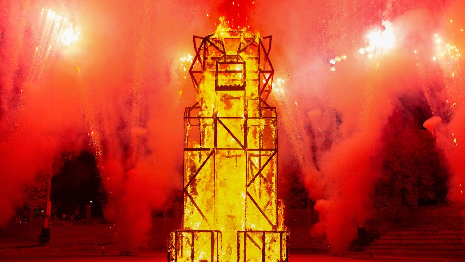 USC held its annual Tiger Burn event on Nov. 19, 2025, at Blatt Field in front of a crowd of students and staff members. Although the 34-foot-tall structure burns within minutes, it takes the American Society of Mechanical Engineers much longer to properly plan and build the structure each year. The USC chapter of ASME, which has been in charge of building the statue for 22 years, met over the course of multiple weeks along with outside volunteers to assemble the statue's sections from wood, paper and mesh wire before stuffing the inside with a concoction of materials and dousing everything with lighter fluid. The Tiger Burn event, dating back to over a century ago, was part of the "rivalry week" lineup of events ahead of South Carolina's football game against Clemson on Nov. 29.