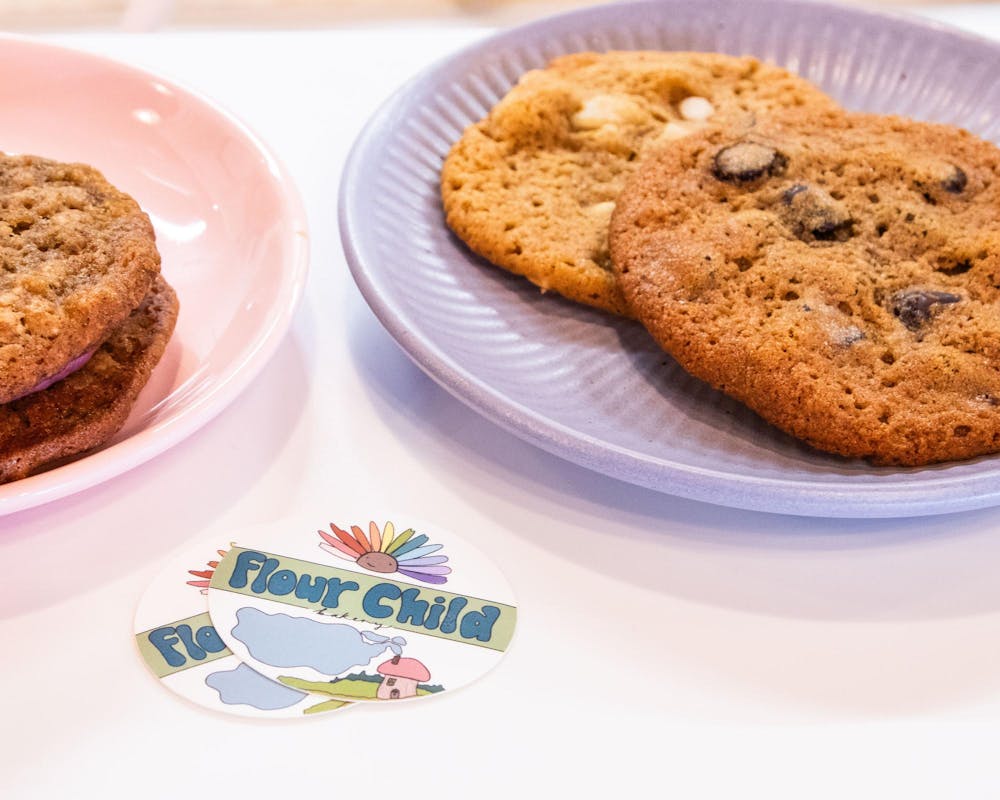 <p>Cookies from Flour Child Bakery sit on a plate inside Azalea Coffee Bar on Sept. 12, 2024. Flour Child, owned by Alissa Ayers, began in June 2023 and provides customers with a vegan take on classic baked goods.</p>