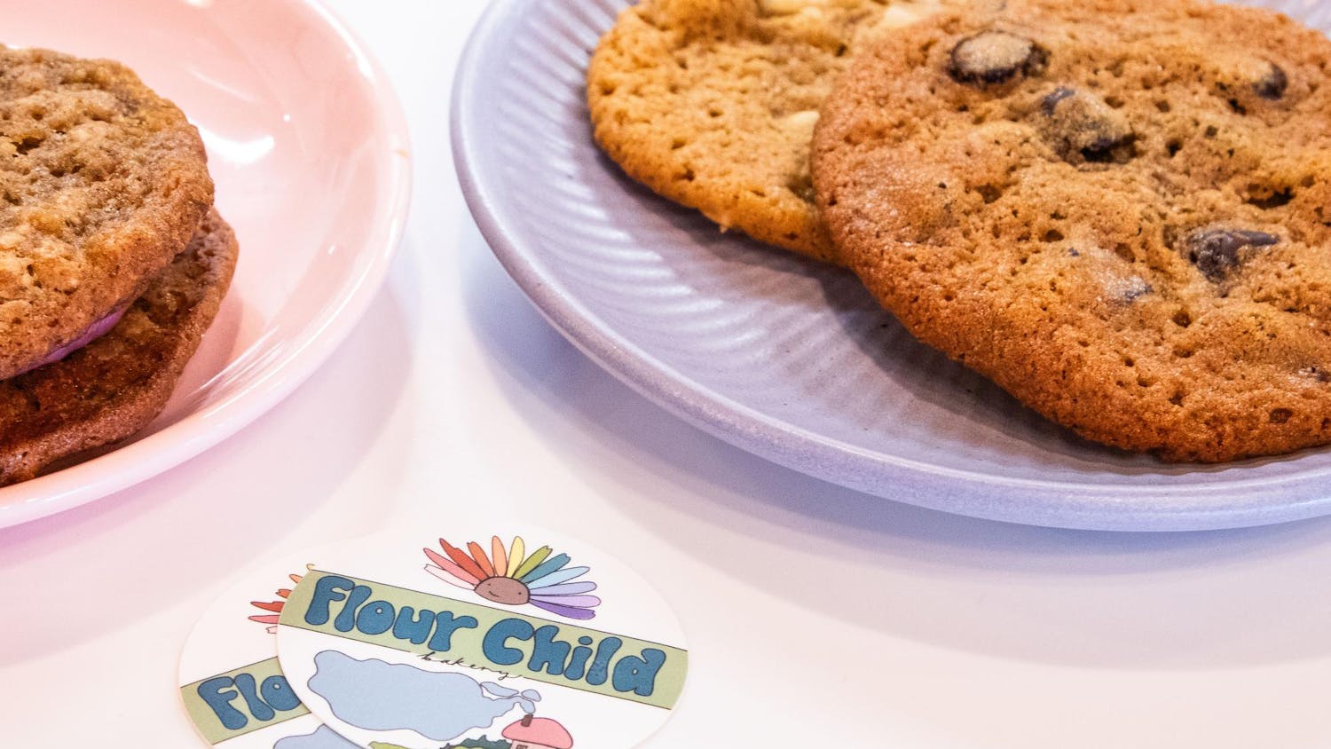 Cookies from Flour Child Bakery sit on a plate inside Azalea Coffee Bar on Sept. 12, 2024. Flour Child, owned by Alissa Ayers, began in June 2023 and provides customers with a vegan take on classic baked goods.