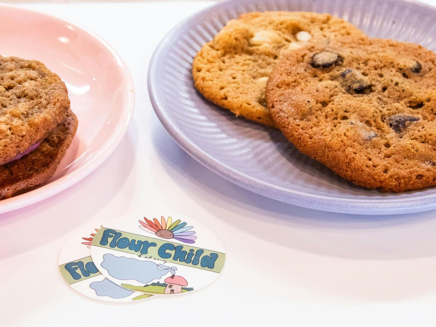 Cookies from Flour Child Bakery sit on a plate inside Azalea Coffee Bar on Sept. 12, 2024. Flour Child, owned by Alissa Ayers, began in June 2023 and provides customers with a vegan take on classic baked goods.