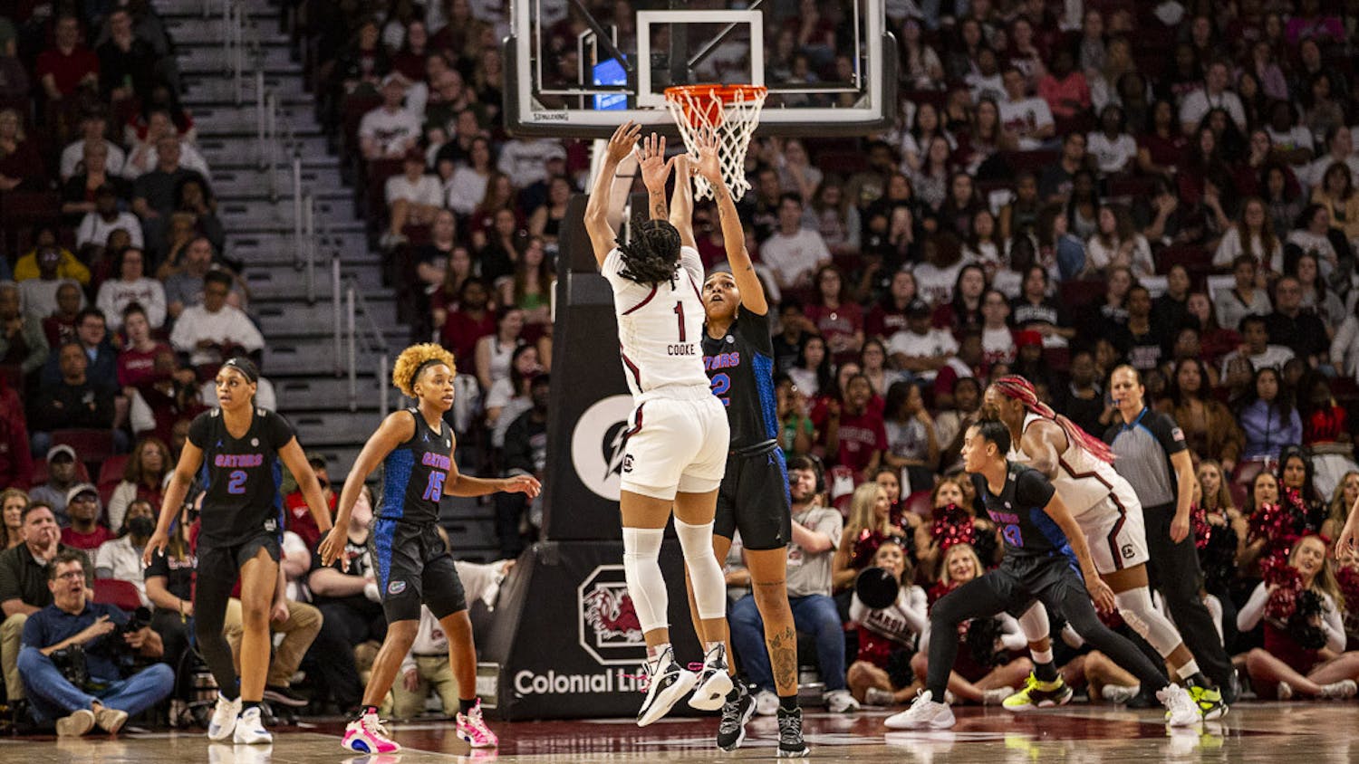 The Gamecocks beat the Florida Gators for the 15th consecutive time on Feb. 16, 2023. The Gamecocks came into the game strong, with senior guard Zia Cooke scoring 22 points and senior guard Brea Beal scoring 14 points. South Carolina improved its shooting game since last week's match against LSU, scoring 47.1% of its 3-point attempts and 50% of its field goal attempts. The Gamecocks beat the Gators 87-56.