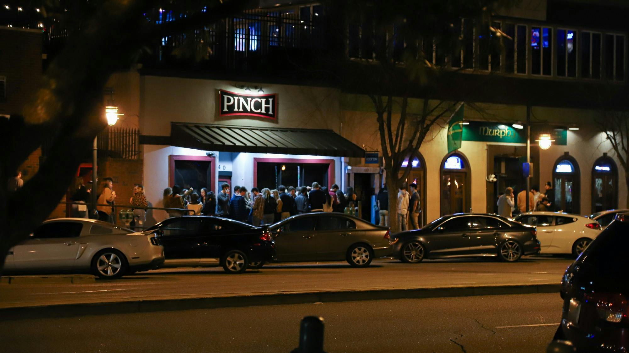 &nbsp;&nbsp;The popular bars Pinch, Rooftop and Murphey’s Law from the corner of Harden Street and Santee Avenue at 9:43 p.m. on Jan. 29, 2021.&nbsp;