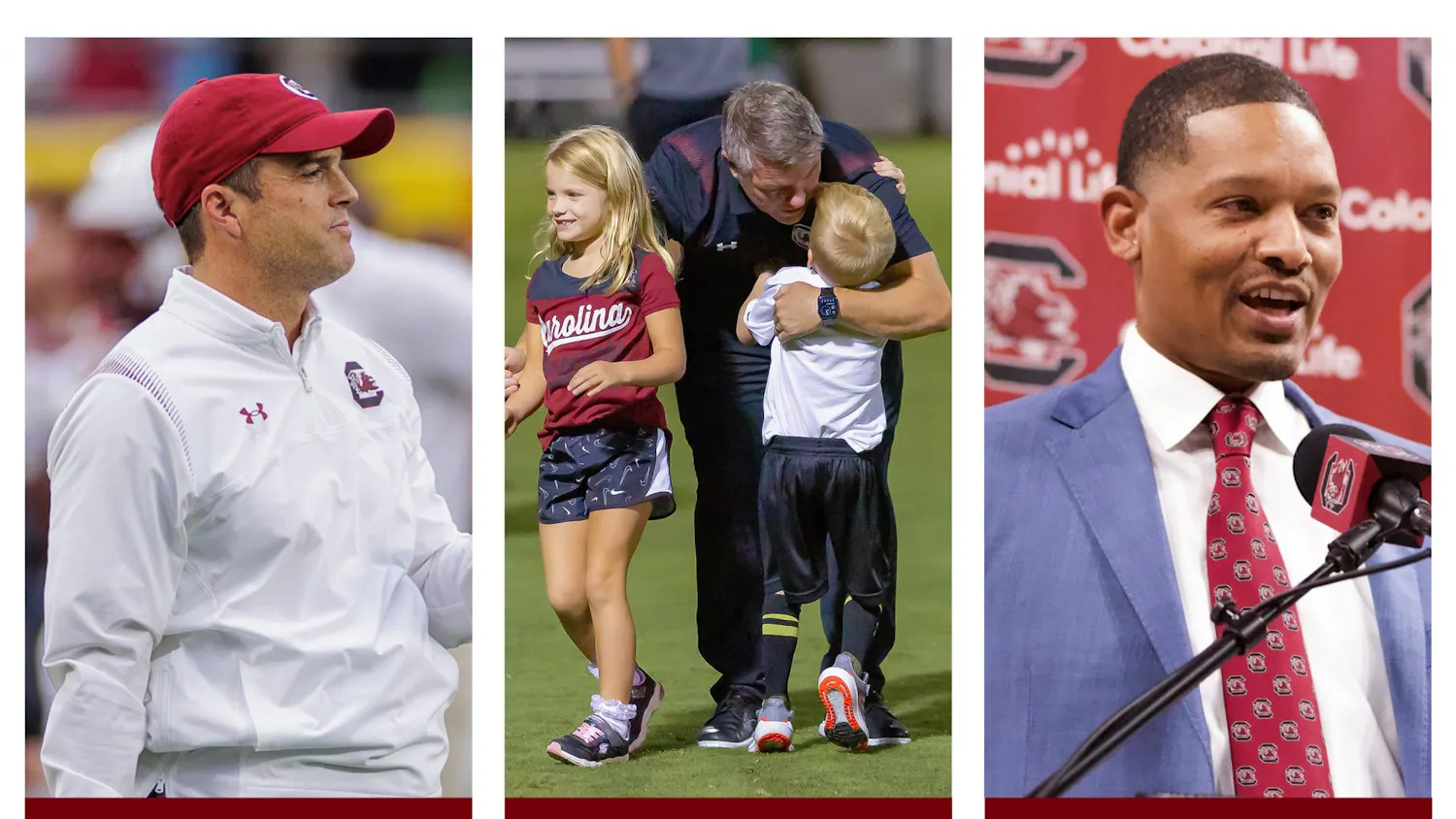 South Carolina head football coach Shane Beamer, new men's head basketball coach Lamont Paris and men's head soccer coach Tony Annan. All three coaches are new to South Carolina and were hired within the last two years.