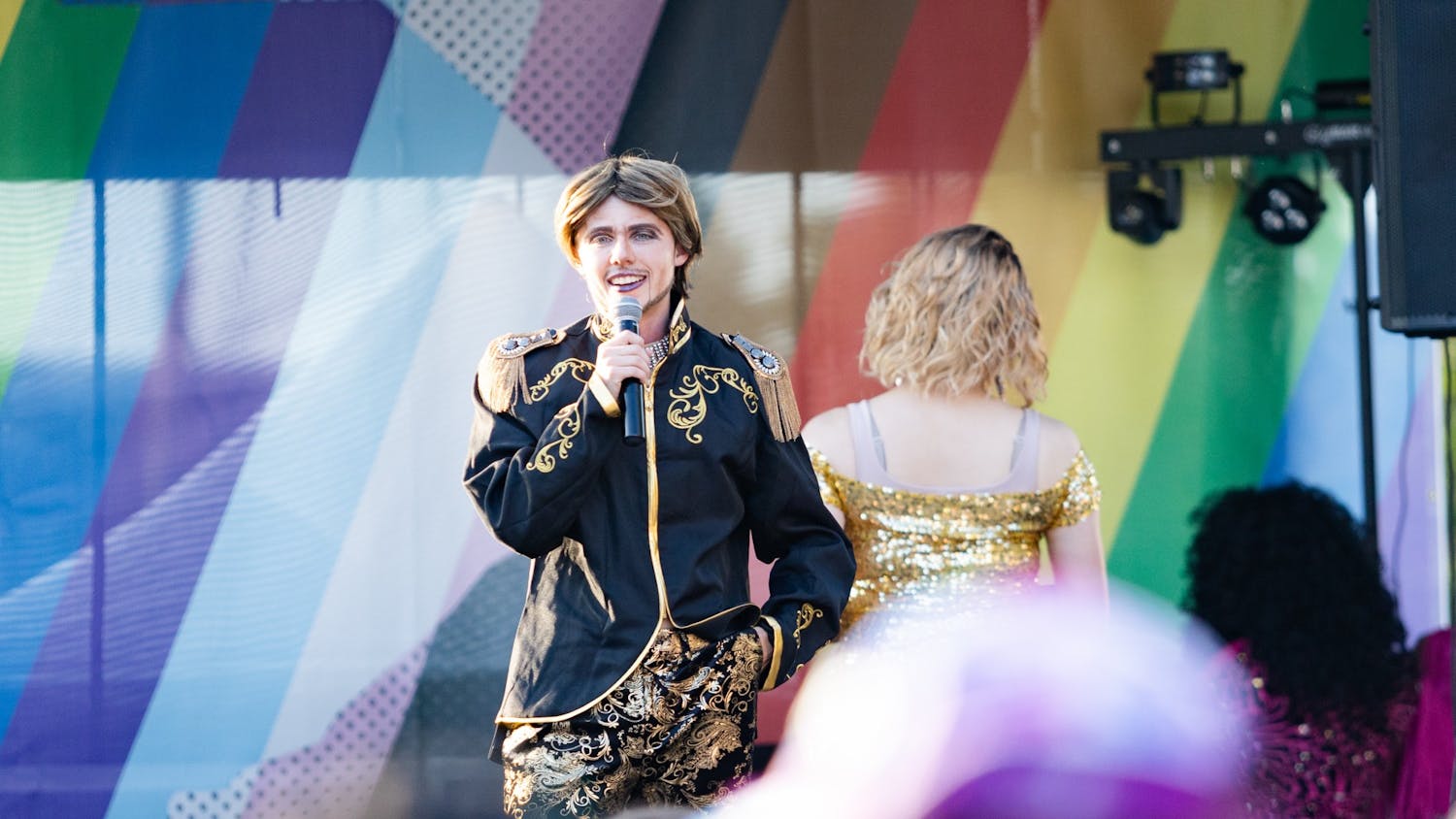 A drag king walks across the stage in an attempt to win the title of Mr. Outfest 2022 on June 4, 2022. Outfest featured performances, food and vendors in honor of Pride month.
