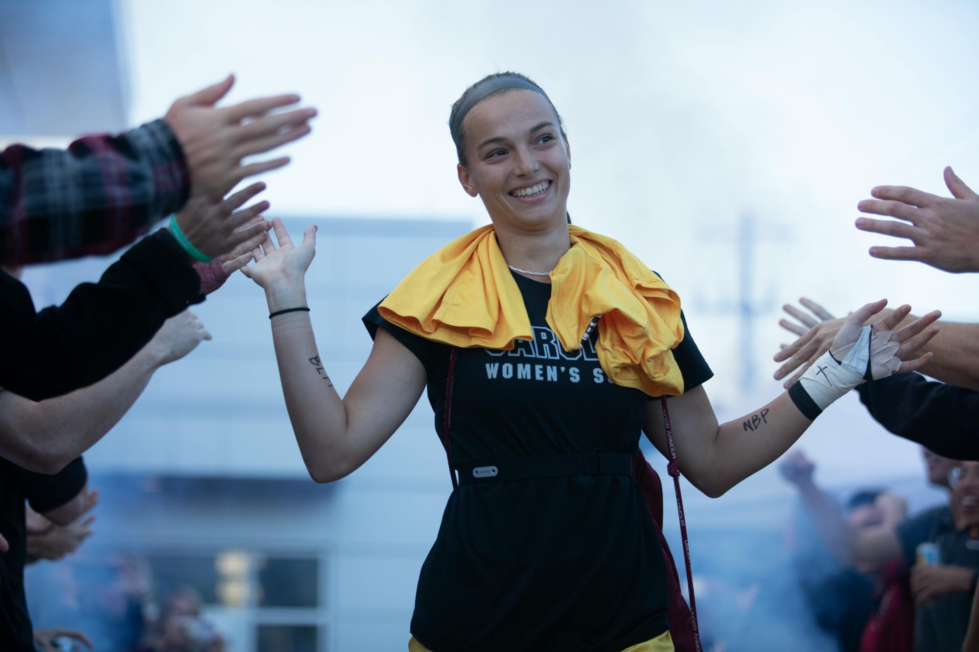 Senior Heather Hinz walks through the tailgate pregame. South Carolina matchup against Missouri on October 27, 2022. The Gamecocks beat Missouri 2-0. 